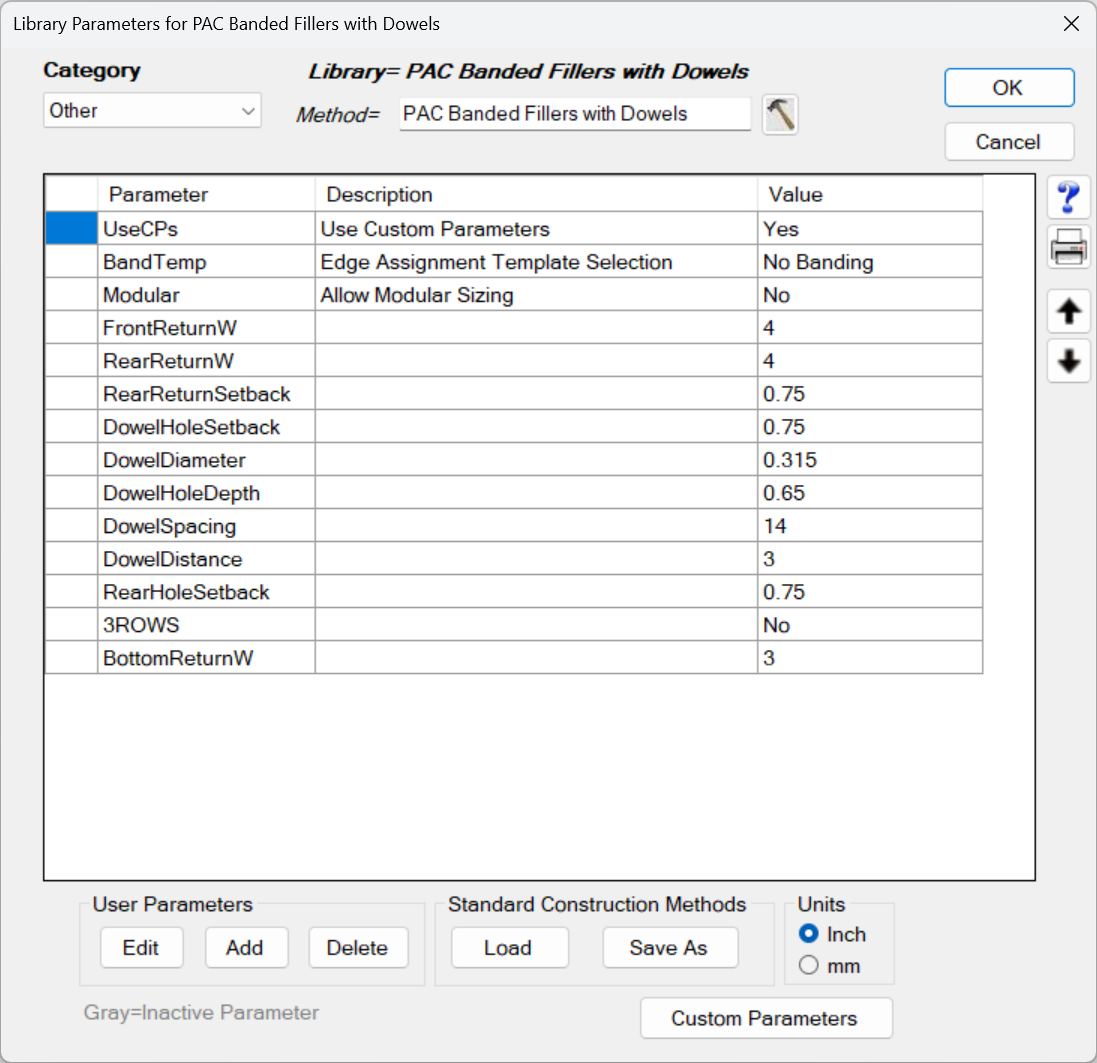 PAC Banded Fillers with Dowels Library