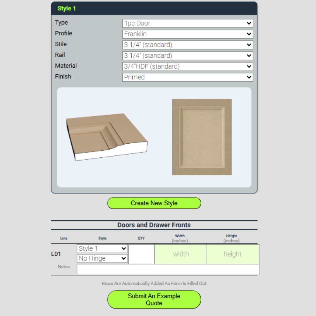 Door Quote Tool Setup